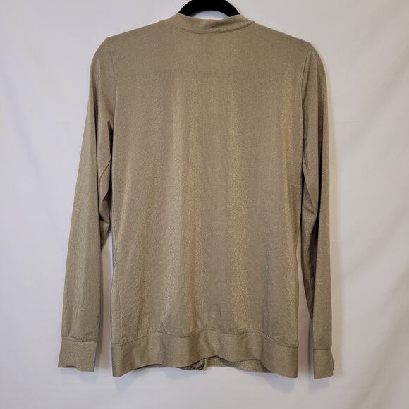 Poof Couture Gold Shimmery Cardigan Sweater Women’s Medium Lightweight Layering - Picture 3 of 9